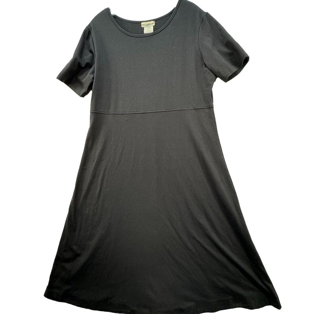 Vintage Travel Smith Black Stretchy Short Sleeve Flowy Dress‎ Women's Large USA